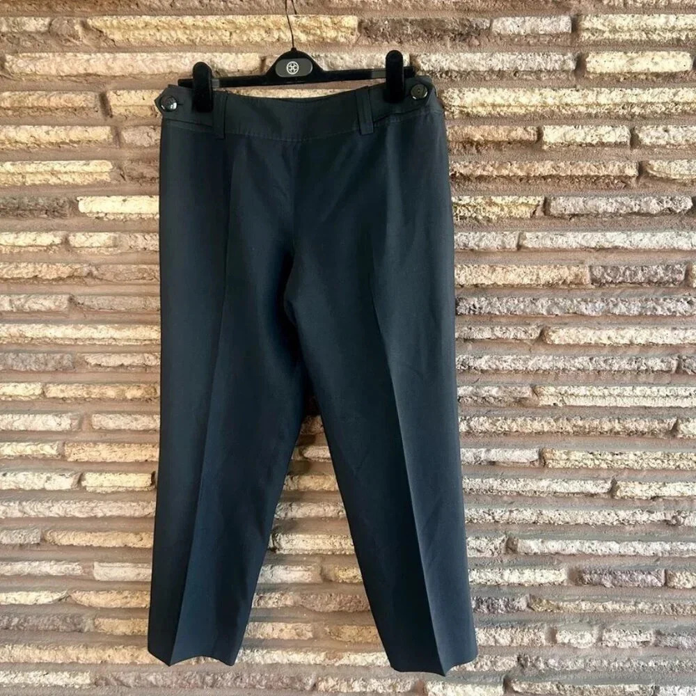 Carlisle Black 100% Silk Flat Front Side Zip Ankle Pants Size 12